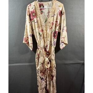 VTG women robe medium champagne floral fairy regency pearl lace floral coquette